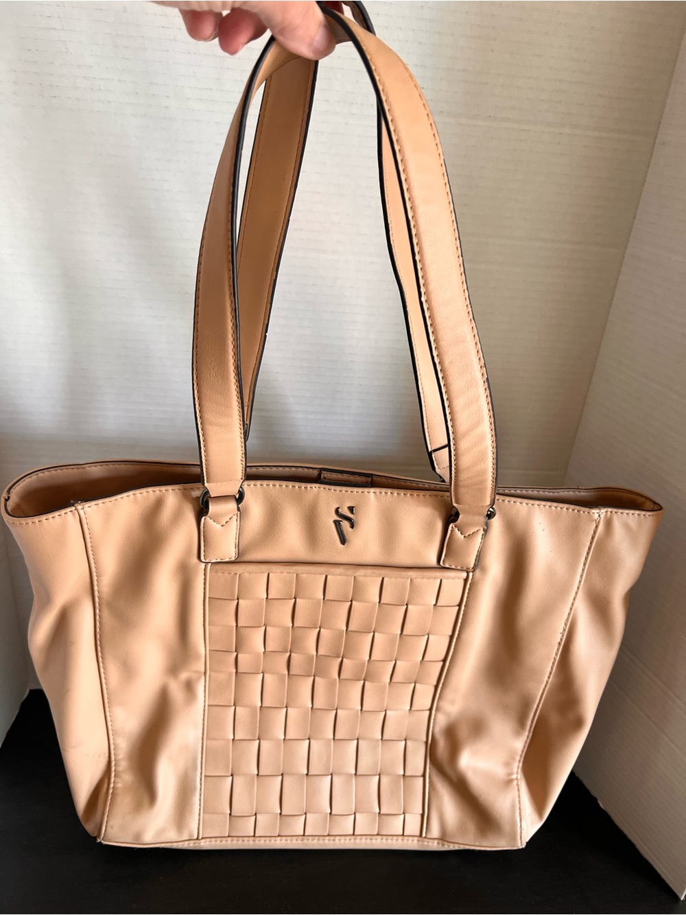 Simply Vera Vera Wang Beige Woven-Panel Shoulder Tote